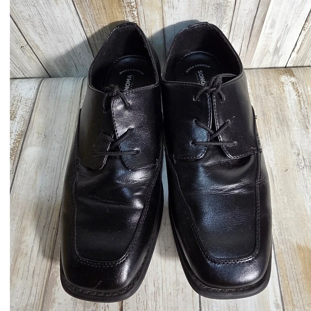 Sonoma Boys Black Square Toe Lace Up Dress Shoes Memory Foam  Size 6